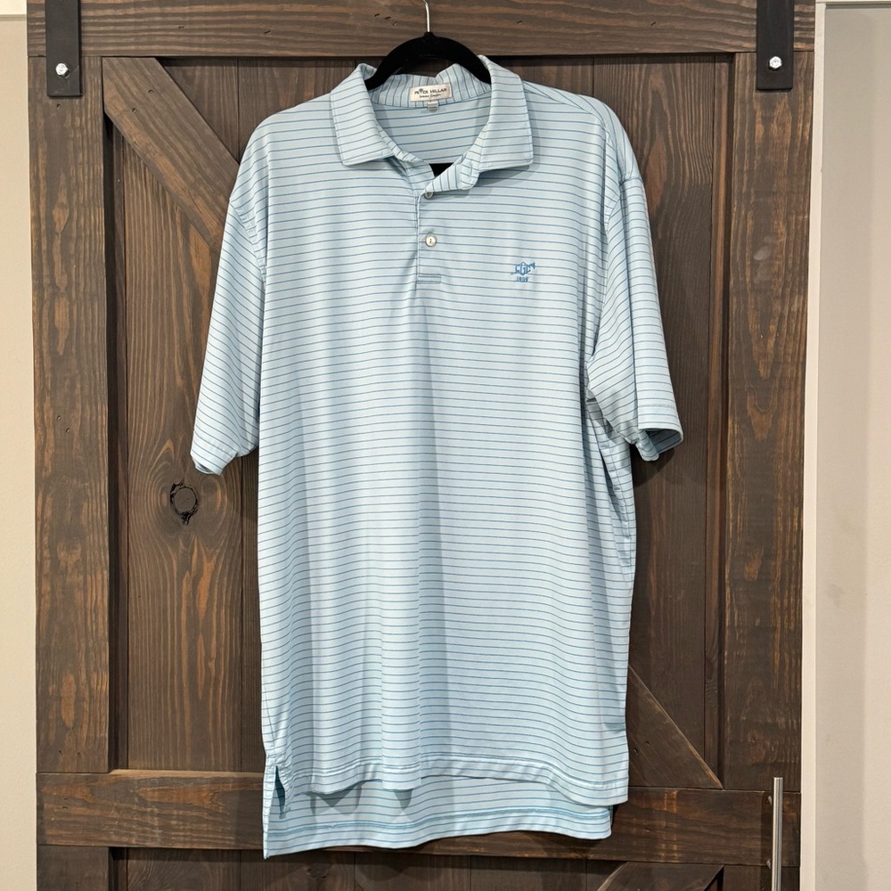 Peter Millar Summer Comfort Blue Striped Golf Polo Shirt Short Sleeve Size XL